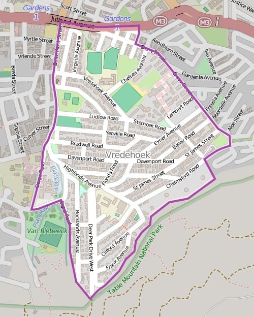 карта на град vredehoek Кейптаун
