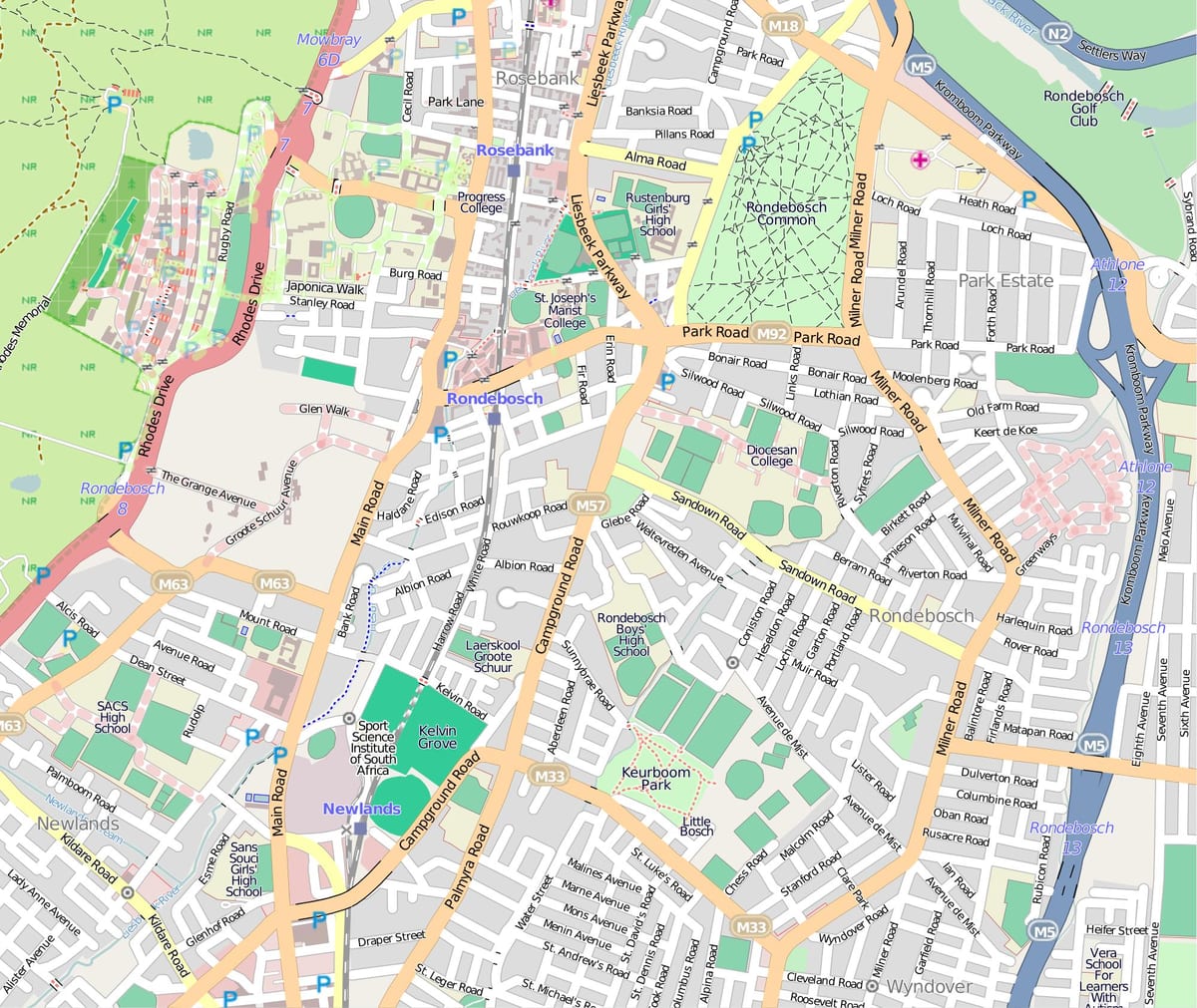 карта рондебош, Кейптаун